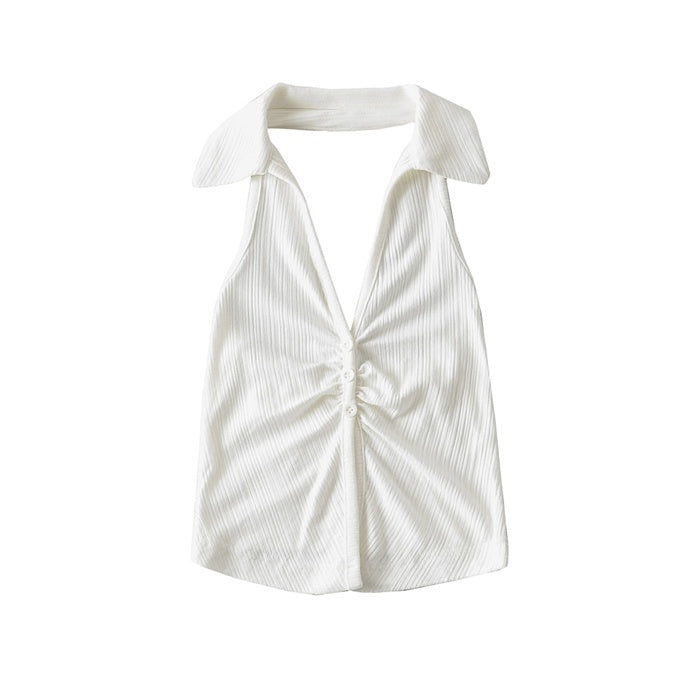 Pure Desire Personality Lapel Halter Design Top