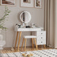 Dressing Table With LED Lights Glass Top Dressing Table With Extendable Side Table 5 Drawers Dressing Table With Mirror And Stool For Bedroom