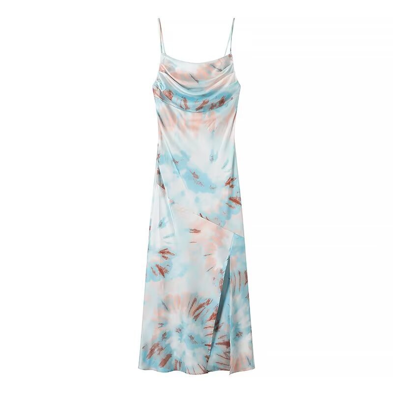 Women's Elegant And Light Mature Pleated Print Camisole Dress