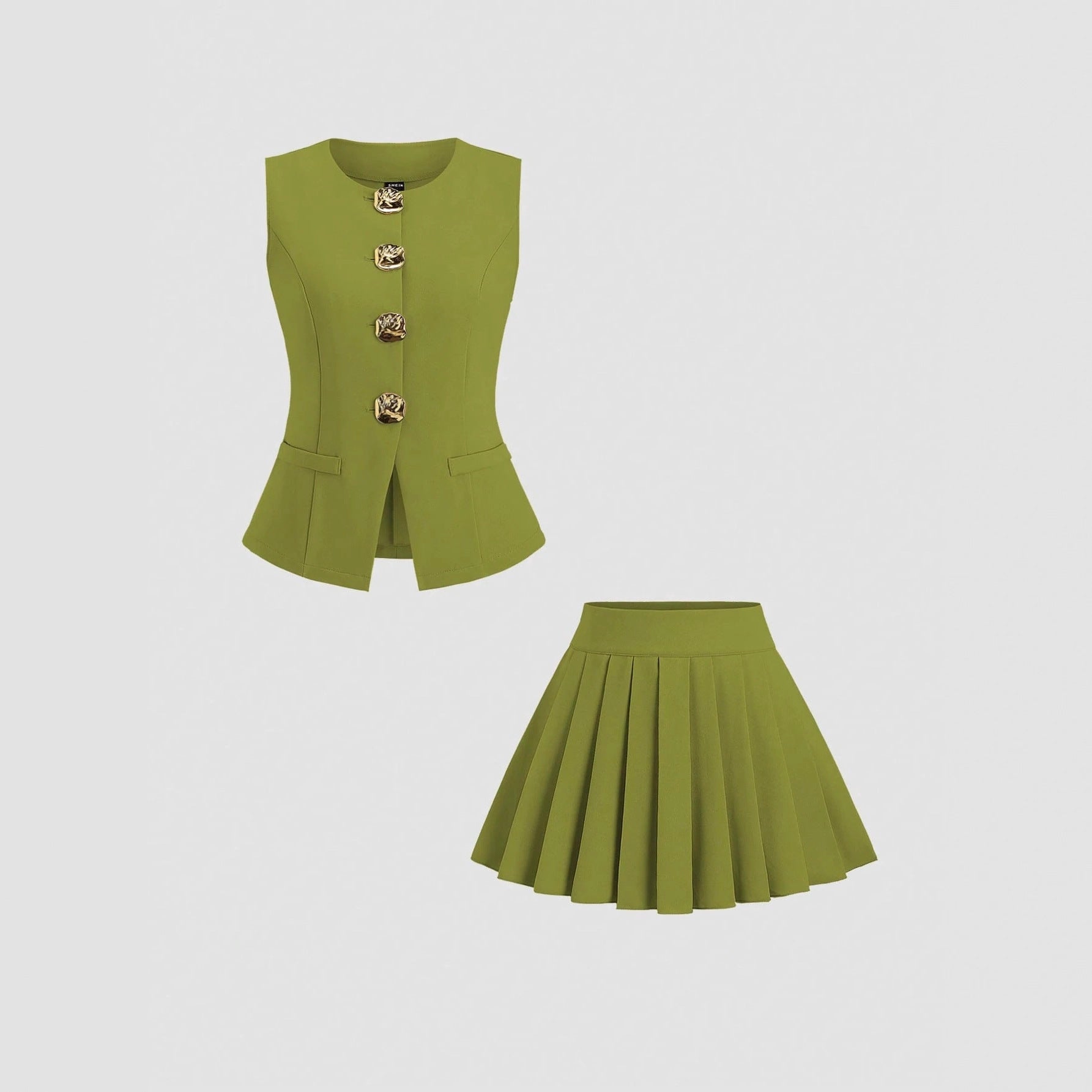 Solid Color Skirt Outfit High-grade Sleeveless Two-piece Vest Set