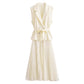European And American Double Breasted With Belt Vest Pleated Skirt Dress