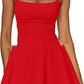 Solid Color Strappy Low-cut Backless Short Dress