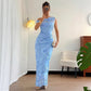 Womens Fashion Irregular-Neckline Slim-Fit Sleeveless Dress