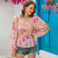 Chemise en mousseline à manches longues pour femme, col carré, imprimé floral, manches lanternes