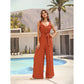 Women's Orange Jumpsuit V-neck Slim