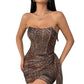 Leopard-print Asymmetrical Ribbon-waist Bustier Bodycon Mini Skirt