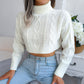 Autumn And Winter European And American Fashion Twist Long Sleeve Turtleneck Cropped Pullover Sweater