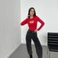 Hollowed Heart Shape See-through Round Neck T-shirt