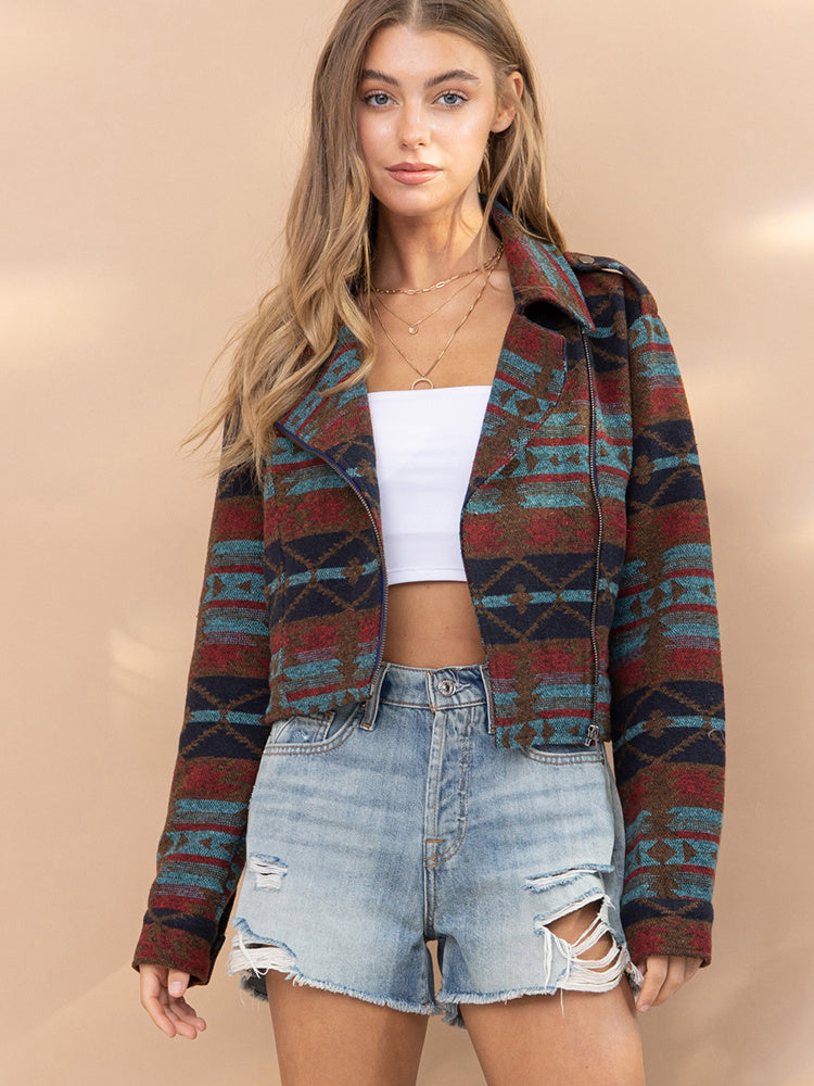 Women's Fashion Personality Popular Aztec Woolen Coat