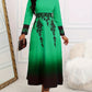 Women's Long Sleeve High Waist Print Gradient Large Swing Dress