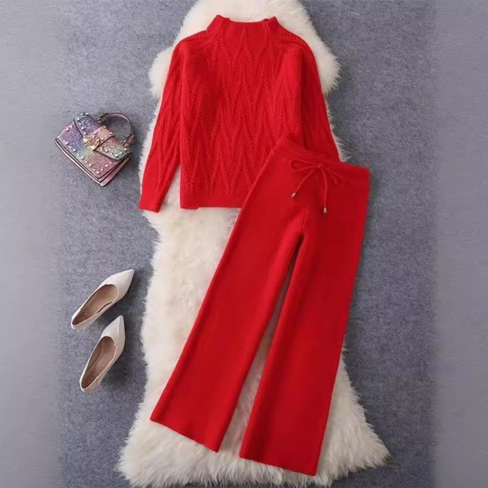 Ensemble deux pièces pull tricoté et pantalon large