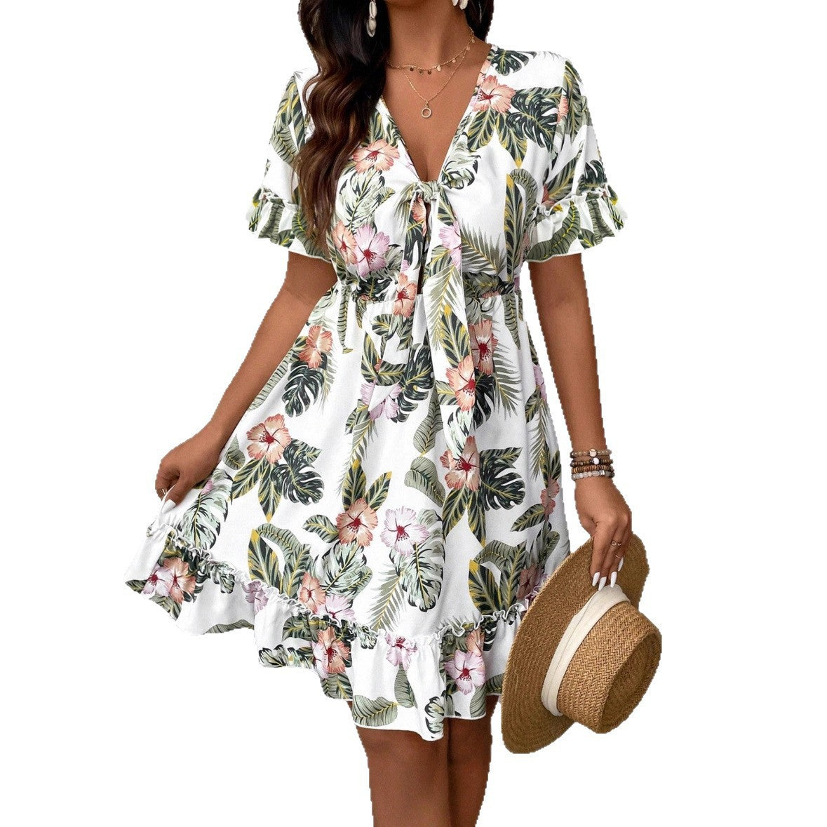 V-neck Floral Print Fashion Dress