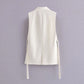 Style Lapel Sleeveless One Button Design Lace Up Vest Coat