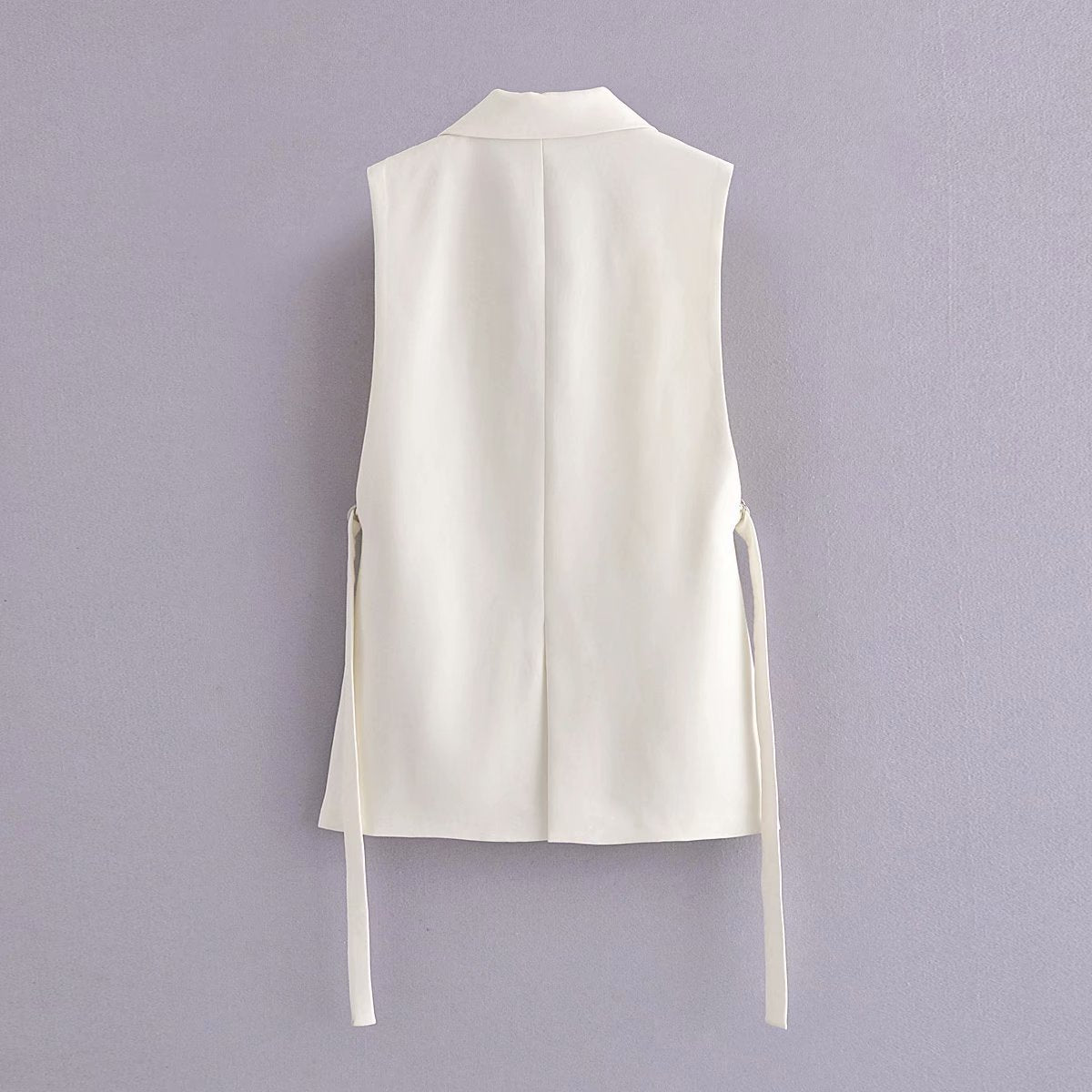 Style Lapel Sleeveless One Button Design Lace Up Vest Coat
