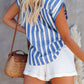 Short Sleeve Striped Women's Loose Single Breasted Shirt