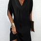 Women's V-neck Pleated Batwing Sleeve Dress
