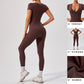 European And American Nude Feel Short Sleeve Yoga Jumpsuit