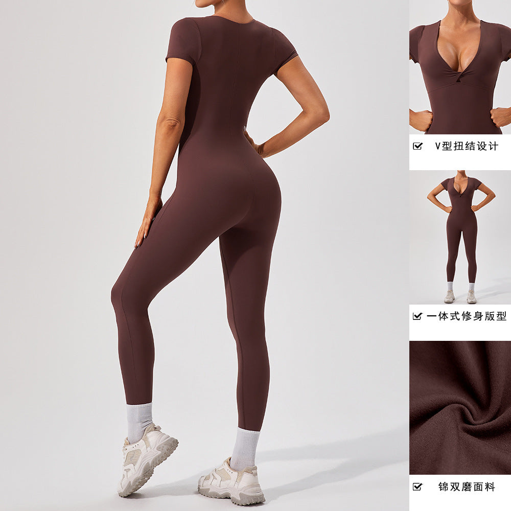 European And American Nude Feel Short Sleeve Yoga Jumpsuit