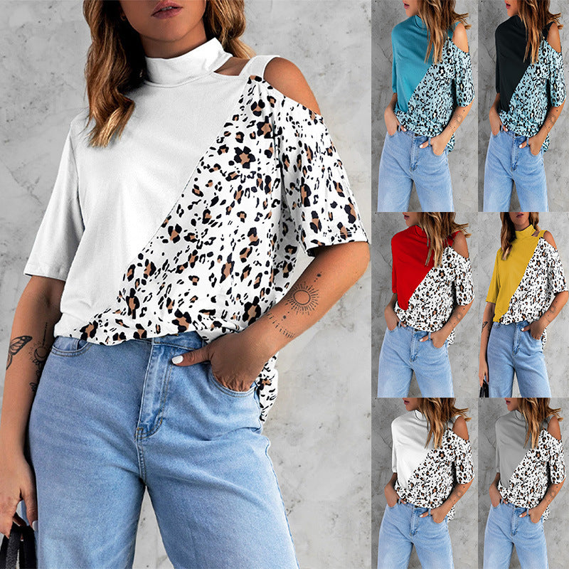 Crew Neck T-Shirt Women's Print Leopard Casual Short Sleeve Top