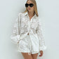 Embroidered Transparent Shirt High Waist Shorts