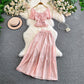 Hollowed-out Embroidered V-Neck Shirt With Ruffled Long Skirt