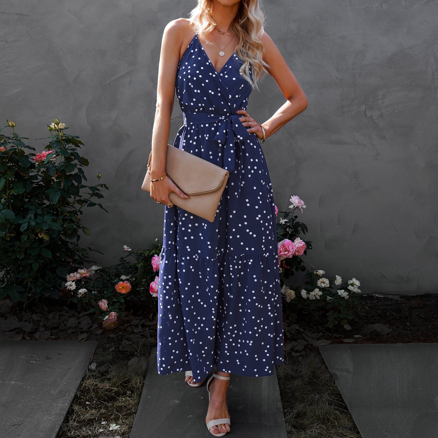 Style V Neck Polka Dot Dress
