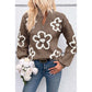 Women's Half-cardigan Zipper Pullover Flower Jacquard Sweater Top