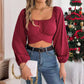 Leisure Lantern Sleeve Lace-up Waist Chiffon Shirt Midriff-baring Top