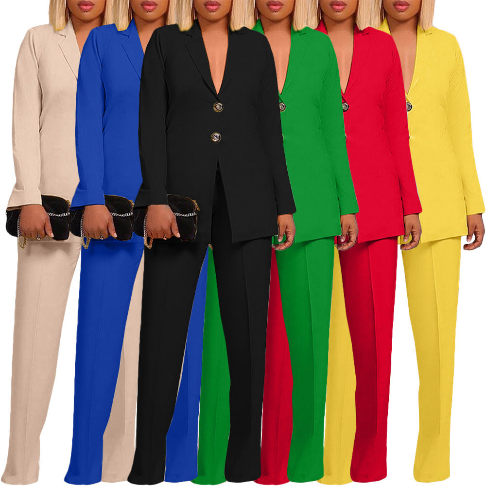 Solid Color Suit Collar Button Two-piece Set Suit