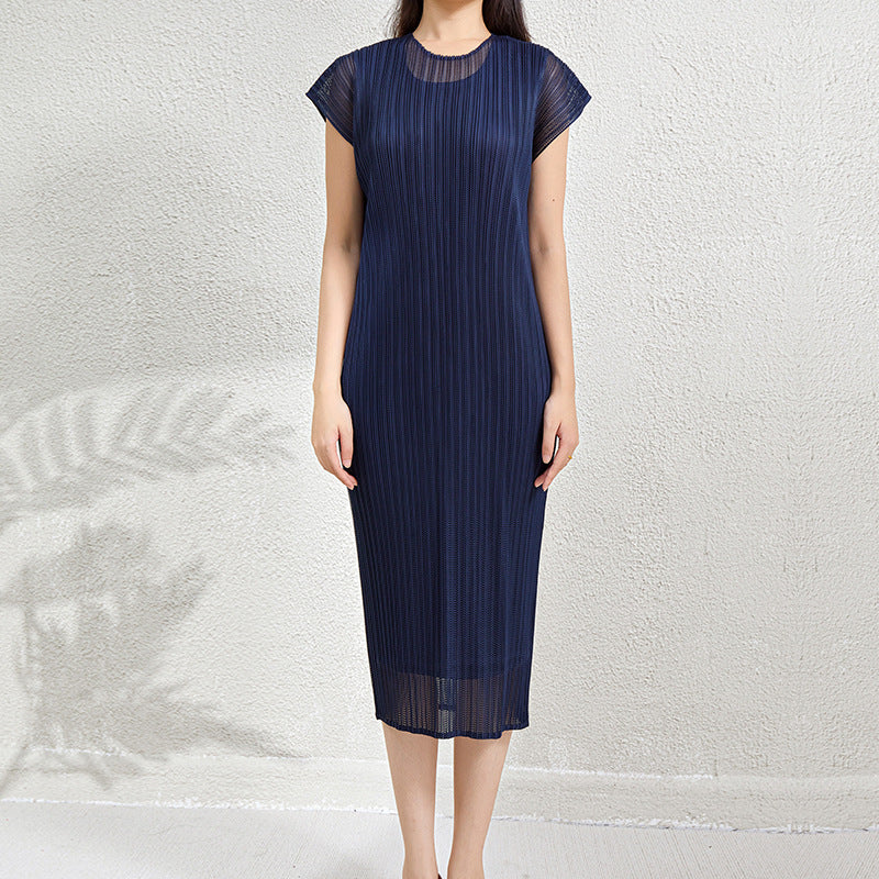 Fashion Pleated Mesh Fake Two Pieces Dress Women