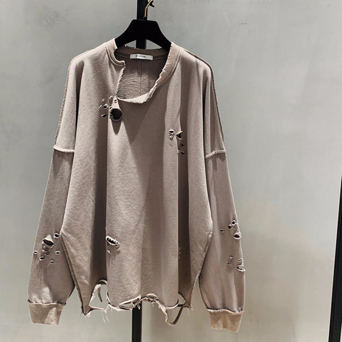 Women's Loose Shredded Crew Neck T-Shirt