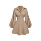 Sexy Lapel Blouse And A Fitted Bubble-sleeved Dress