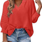 New Women's V-neck Casual Solid Color Long Sleeve Loose Shirt