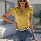 Satin V-neck Lotus Leaf Sleeve Pullover Shirt