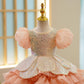 Girls Pure Color Sequins Puff Sleeve Princess Dress