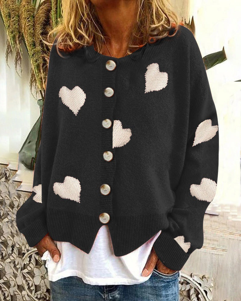 Pull cœur pour femme, cardigan simple boutonnage, manteau en tricot, vêtements d'extérieur