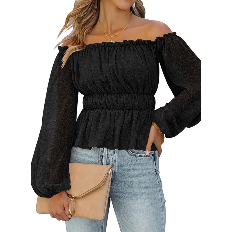 Women's Summer New Long-sleeved Casual Off-shoulder Shirt