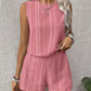 Casual Craft Stripe Printing Sleeveless Tank Top Shorts Suit