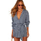 Striped Loose Tie Large V-neck Long-sleeve Shirt Short Dress