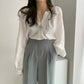 Niche Simple Round Neck Shell Button Thin Air-conditioned Shirt
