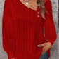 V-neck Buttons Solid Color Long Sleeve Shirt Women
