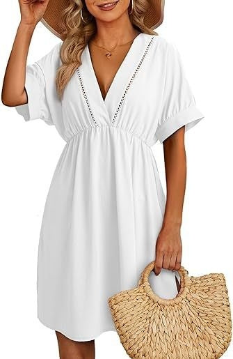 Chemisier de maillot de bain pour femme, robe à manches courtes et col en V ajouré