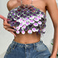 Color Block Double Layer Sequin Halter Spaghetti Straps Vest
