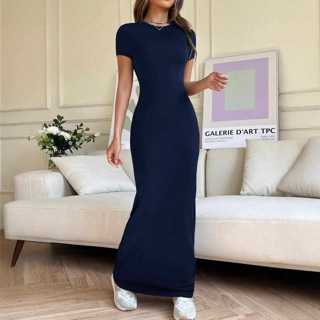 Solid Color Elegant Slim-fit Short Sleeve Dress