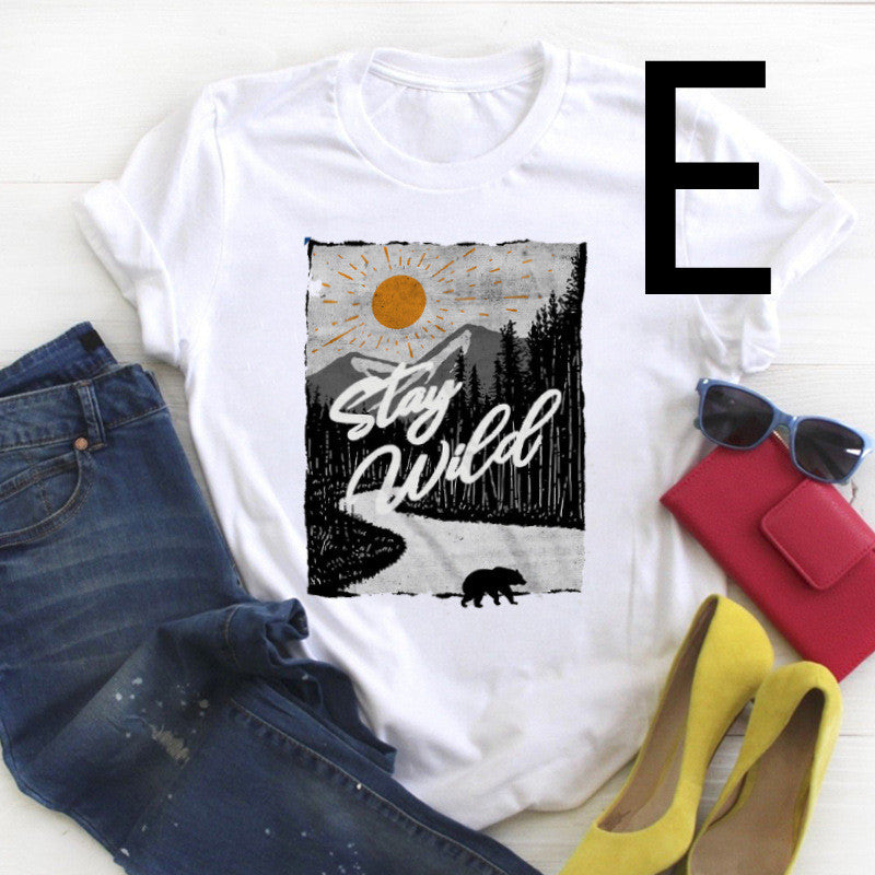 Literature And Art High Mountain Personality Printing Short-sleeved Men And Women