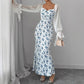 Long Sleeve V-neck Chiffon Spliced Knit Print Bodycon Dress