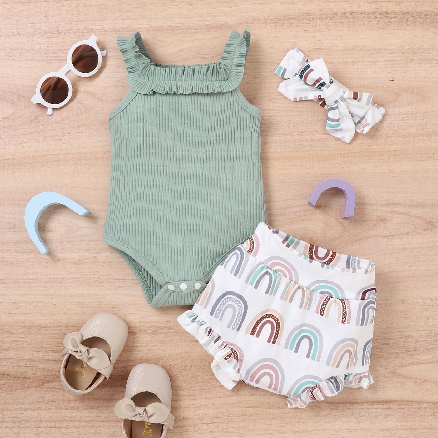 Ensemble trois pièces pour fille, gilet, combinaison et short
