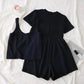 Women's Short-sleeved Student Three-piece Set Wide-leg Shorts