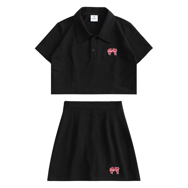 POLO Shirt Short Skirt Female Trendy Brand Hip-hop Sweet Cool Girl Suit