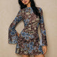 New Double-layer Round Neck Mesh Slit Trumpet Long Sleeve Fashion Slim Dress